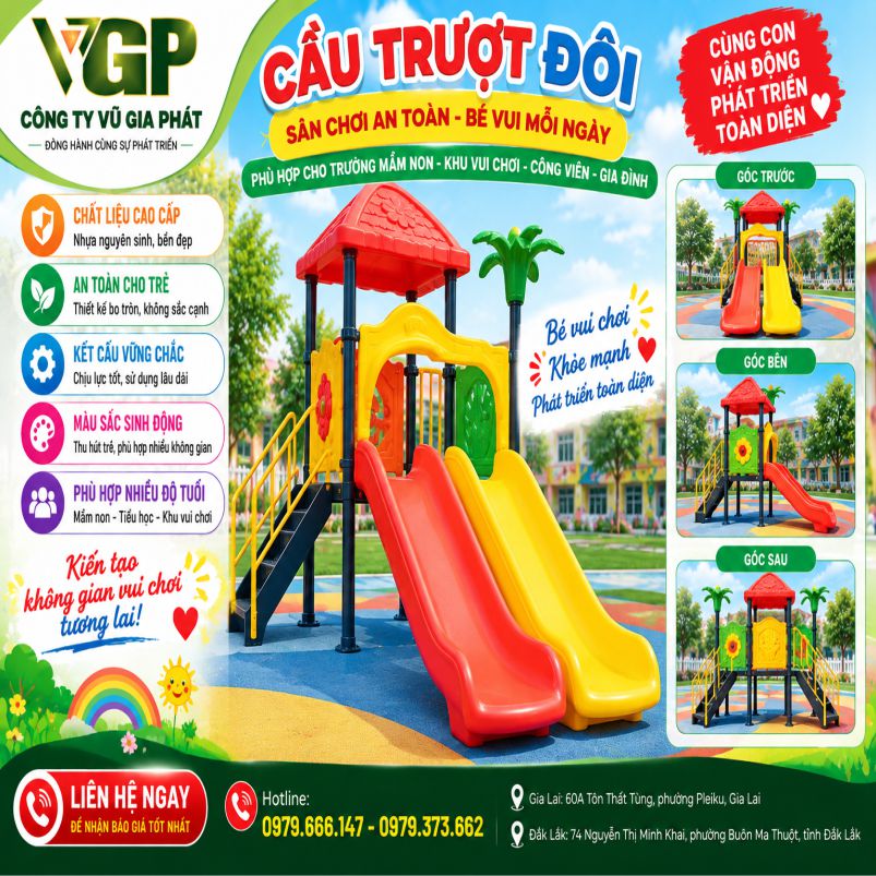 Cầu trượt đôi cho trẻ mầm non Đắk Lắk