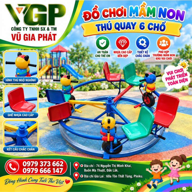 Đu quay 3 con 6 chỗ đạp xe trên đường ray