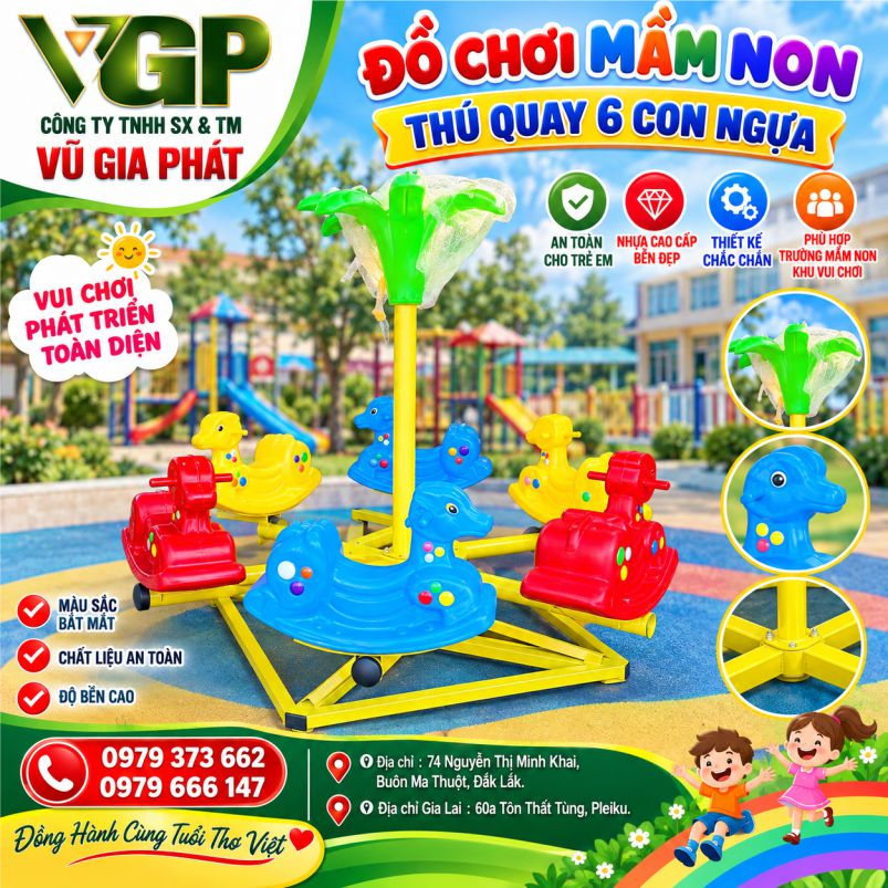 Đu quay nhựa 6 chỗ cho bé mầm non Đắk Lắk