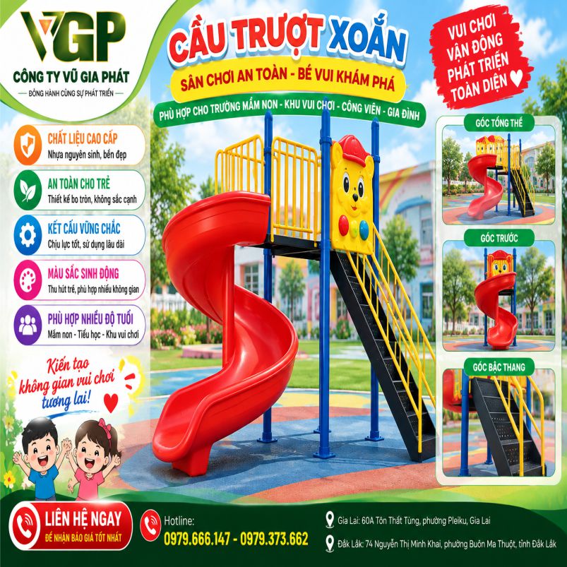 cầu trượt xoắn ngoài trời cho trẻ mầm non tại Đắk Lăk